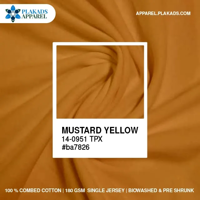 Cotton Single Jersey Fabric Live Photo in mustard yellow